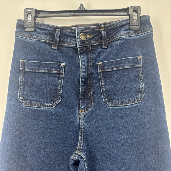 Zara High Waisted Wide Leg Denim Blue Jeans Womens Size 8 Pockets - Picture 5 of 11